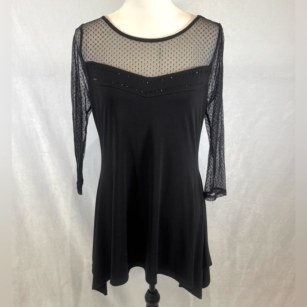 Belldini black studded lace mesh tunic top size medium